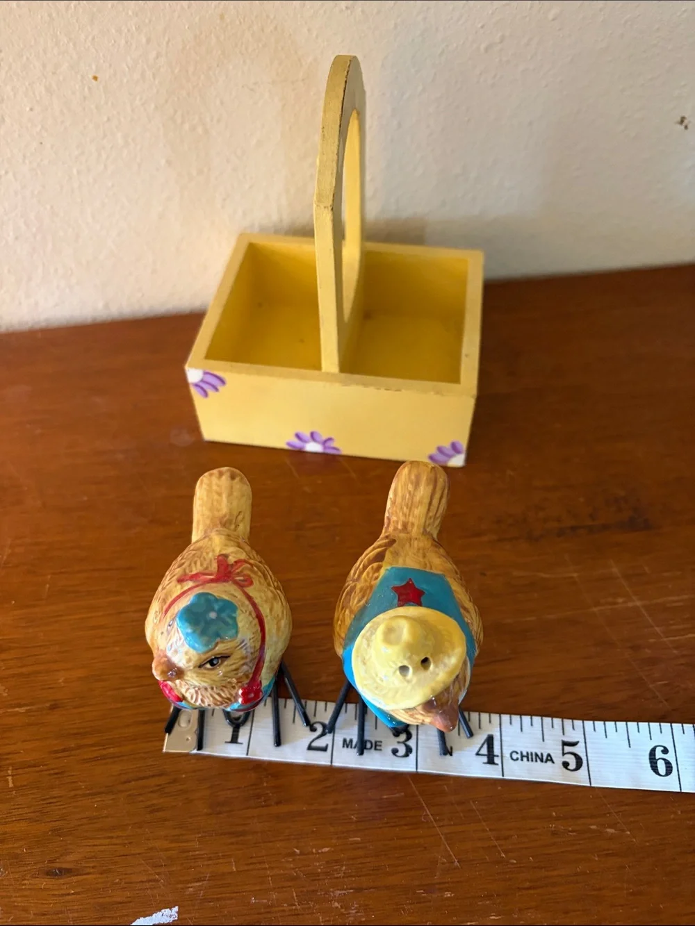 Crate&Barrel Yellow Floral Salt and Pepper Bird Set
